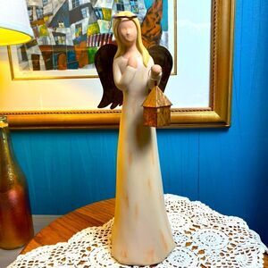 Gentle souls angel with copper wings and lantern 2001 ceramic